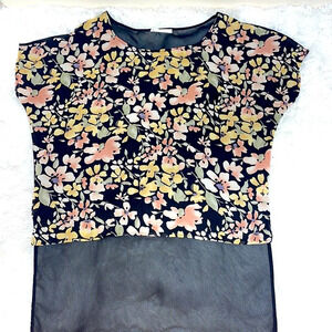 Lush High Low Floral Blouse Semi Sheer